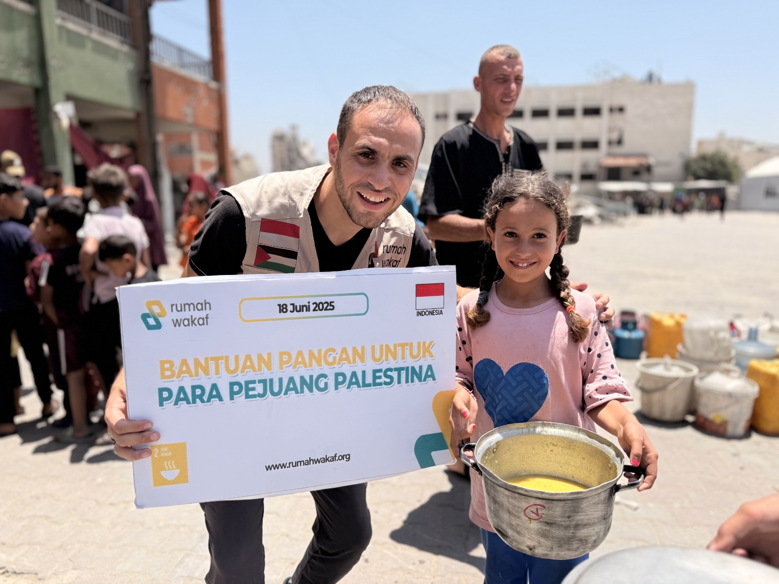Delivering food aid to families in Gaza.